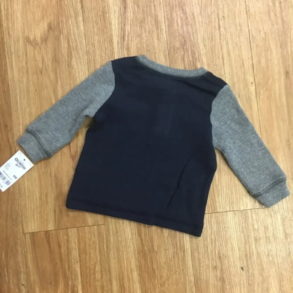OshKosh B'Gosh Boys Shirt Size 6 Months Navy Blue Gray Thermal Henley Knit‎ NEW